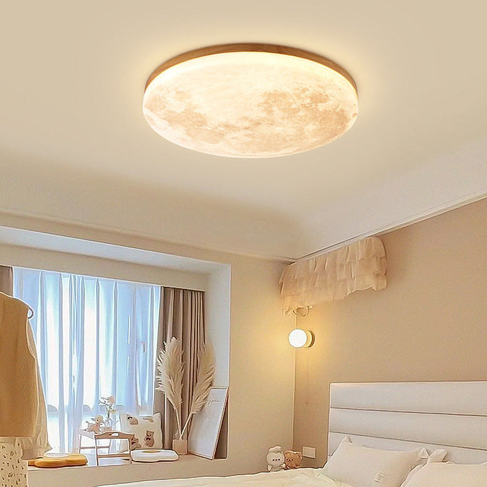 Minimalistische LED-Deckenlampe aus Holz – rund, flach & warmweiß