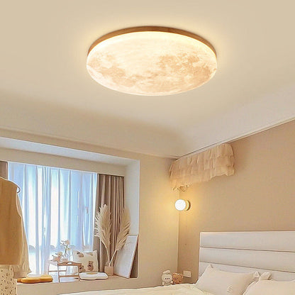 Minimalistische LED-Deckenlampe aus Holz – rund, flach & warmweiß