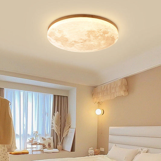 Minimalistische LED-Deckenlampe aus Holz – rund, flach & warmweiß
