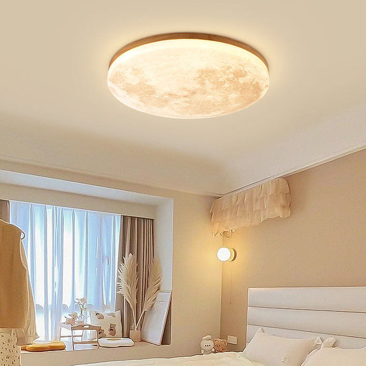 Minimalistische LED-Deckenlampe aus Holz – rund, flach & warmweiß