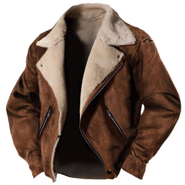Herren Wildlederjacke Mit Fellfutter Und Retro Revers