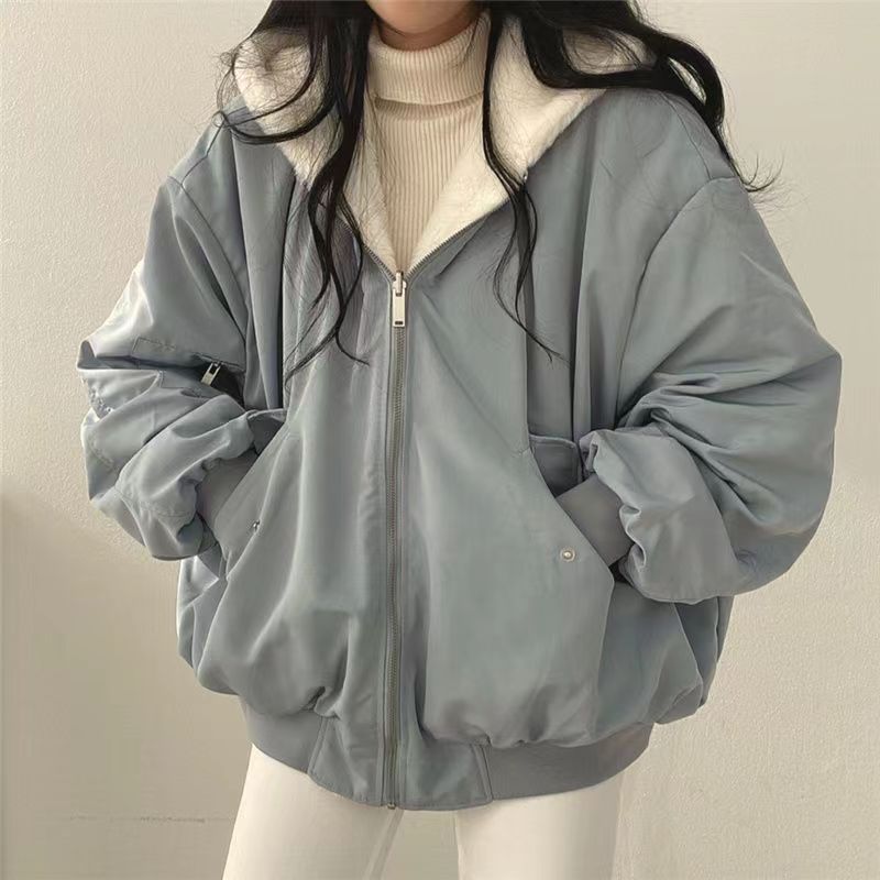 Damen Bomberjacke Oversize Mit Kapuze Und Utility Taschen