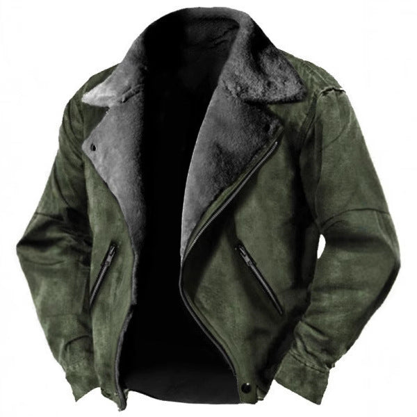 Herren Wildlederjacke Mit Fellfutter Und Retro Revers