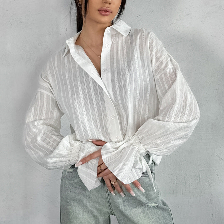 Striped Blouse with Tie Cuffs