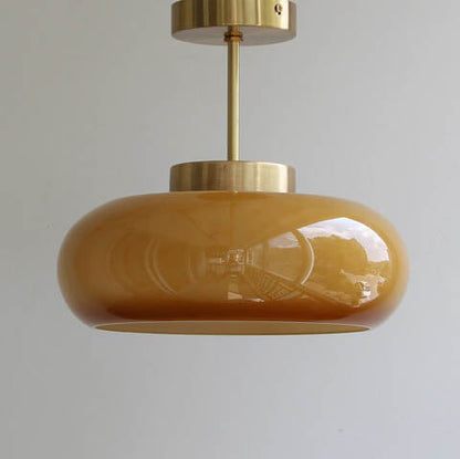 Vintage Deckenleuchte gelbes Glas & Messing – halbflach & modern