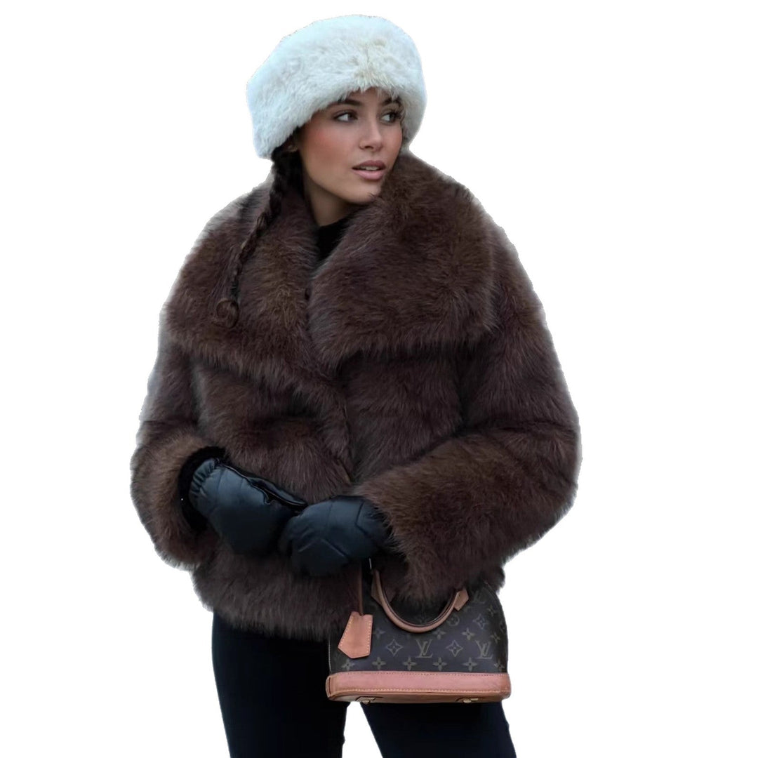Damen Kurzmantel Mit Pelzähnlichem Design