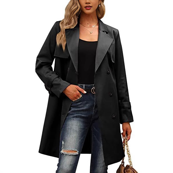 Damen Langer Mantel Mit Doppelreihigem Schnitt Und Taillierter Form
