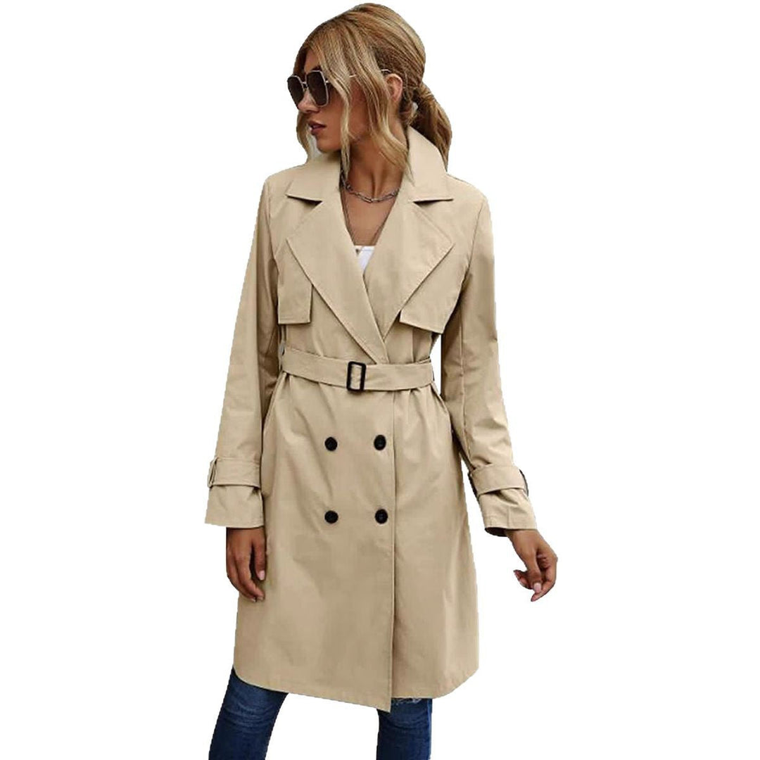 Damen Langer Mantel Mit Doppelreihigem Schnitt Und Taillierter Form