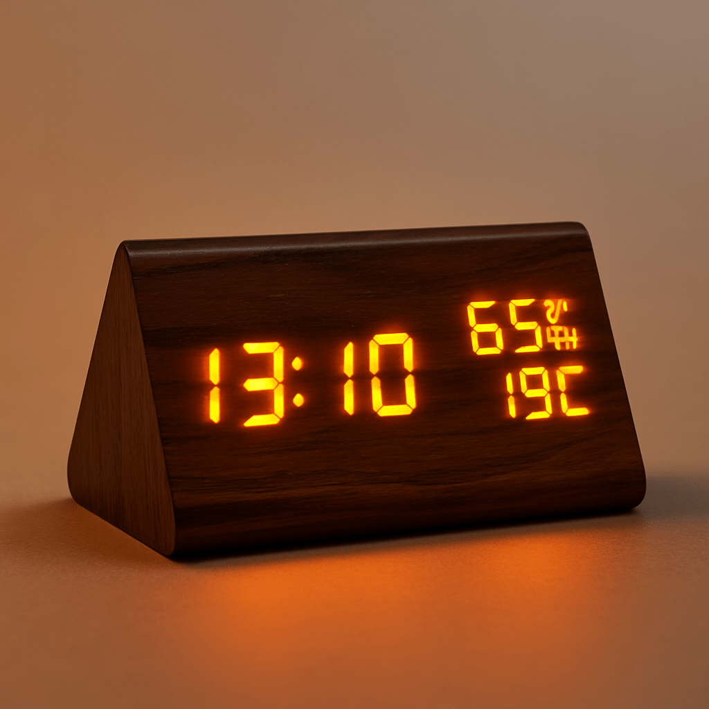 Digitale Tischuhr mit übersichtlicher Anzeige von Zeit und Temperatur