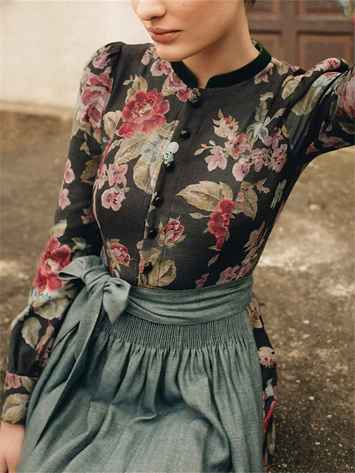 Damen Dirndlkleid Schwarz Mit Blumenmuster Und Schürze
