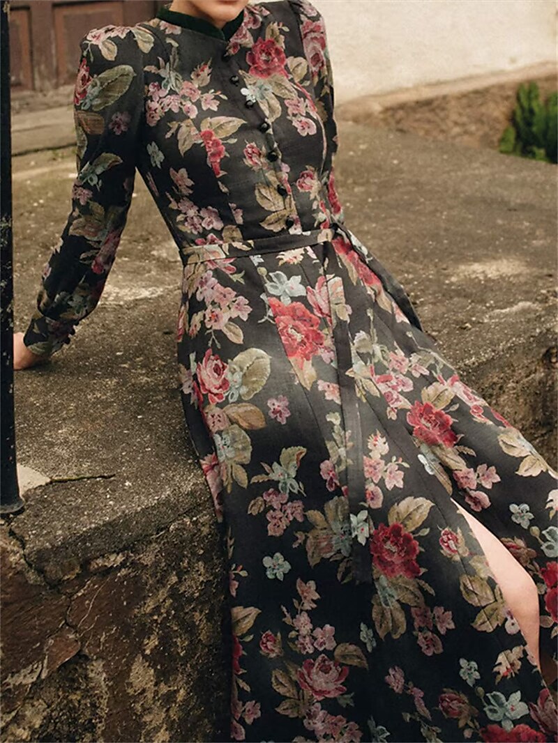 Damen Dirndlkleid Schwarz Mit Blumenmuster Und Schürze