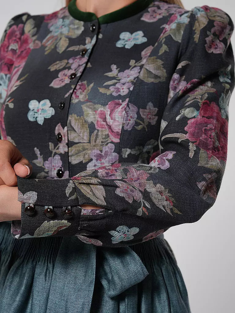 Damen Dirndlkleid Schwarz Mit Blumenmuster Und Schürze