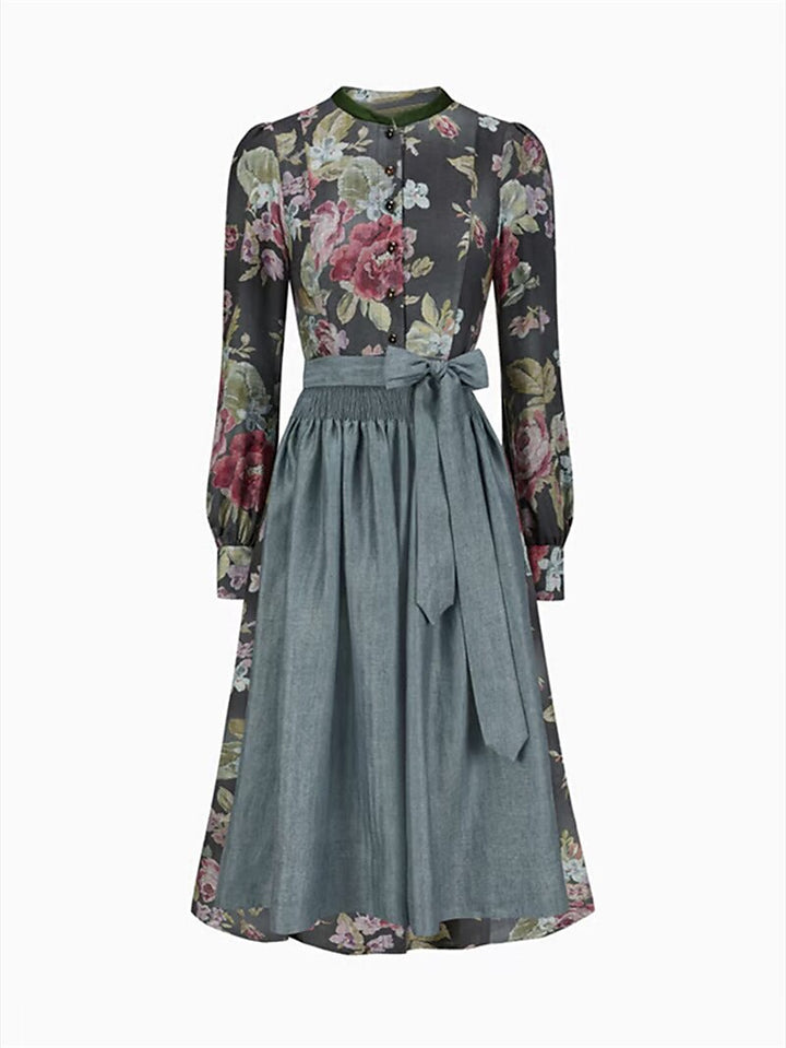 Damen Dirndlkleid Schwarz Mit Blumenmuster Und Schürze