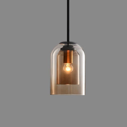 Pendelleuchte mit Doppelglas im Mid-Century Design – Rauchgrau oder Rost