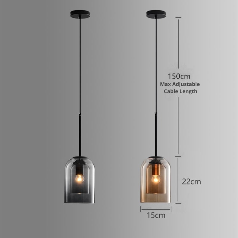 Pendelleuchte mit Doppelglas im Mid-Century Design – Rauchgrau oder Rost