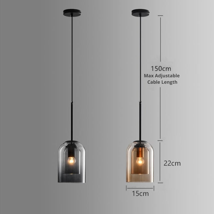 Pendelleuchte mit Doppelglas im Mid-Century Design – Rauchgrau oder Rost