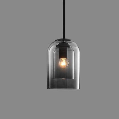 Pendelleuchte mit Doppelglas im Mid-Century Design – Rauchgrau oder Rost