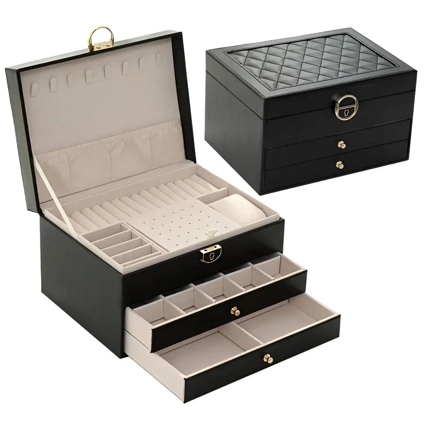 Luxuriöse Schmuckbox mit mehreren Ebenen – stilvoll & vielseitig für Schmuckaufbewahrung