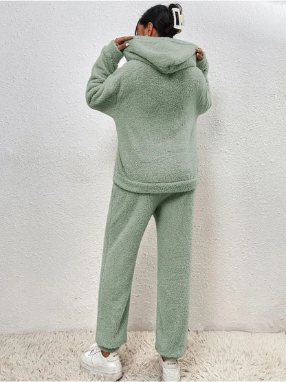 Damen Teddy Hausanzug Mit Kapuze