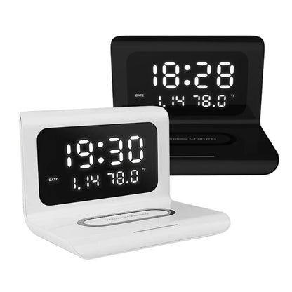Kabellose Ladestation mit Uhr & Wecker – Kompakt & Schnellladefähig