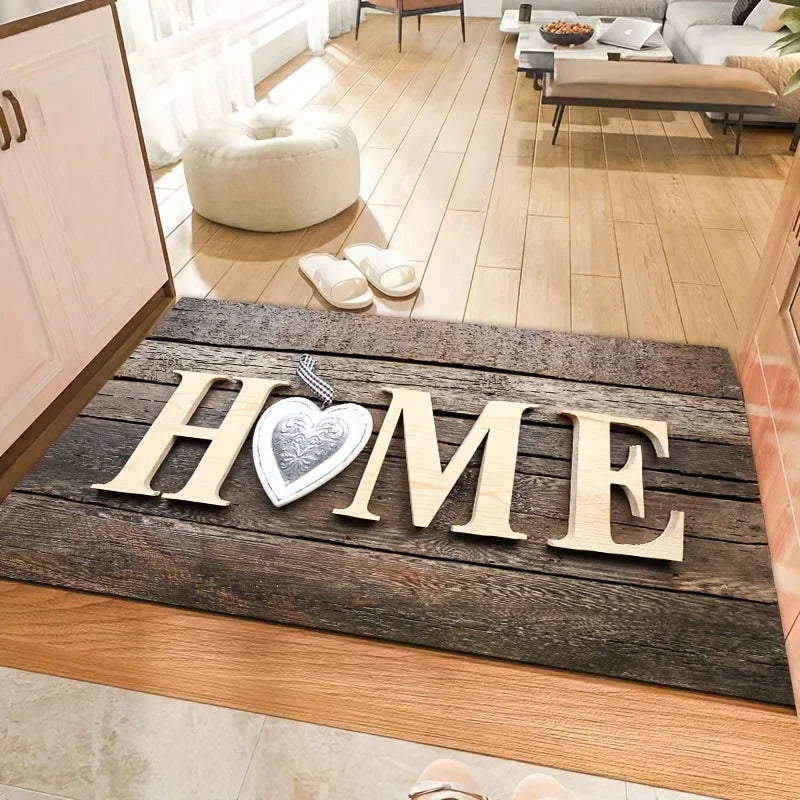 Rechteckiger Türvorleger mit HOME-Design und Herzdekor