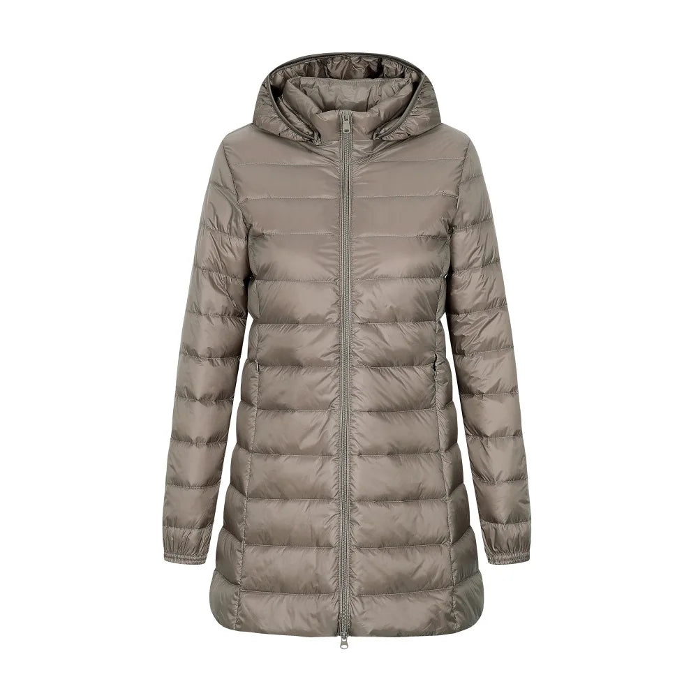 Damen Winter Daunenjacke Lang Mit Kapuze
