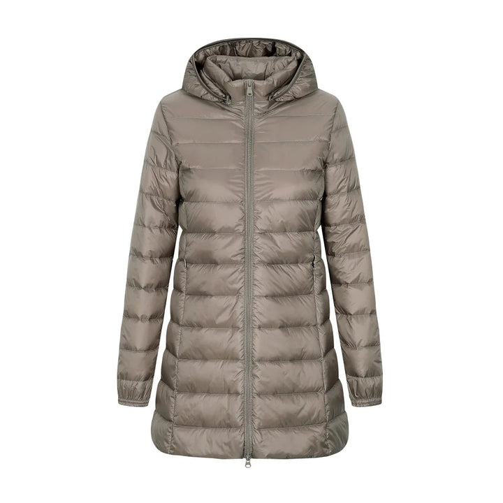 Damen Winter Daunenjacke Lang Mit Kapuze