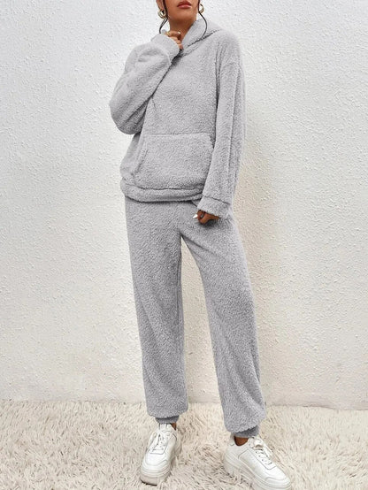 Damen Teddy Hausanzug Mit Kapuze