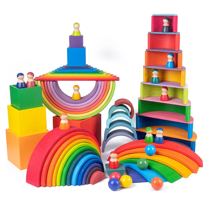 Montessori Holz Regenbogen-Stapelspielzeug für Kleinkinder