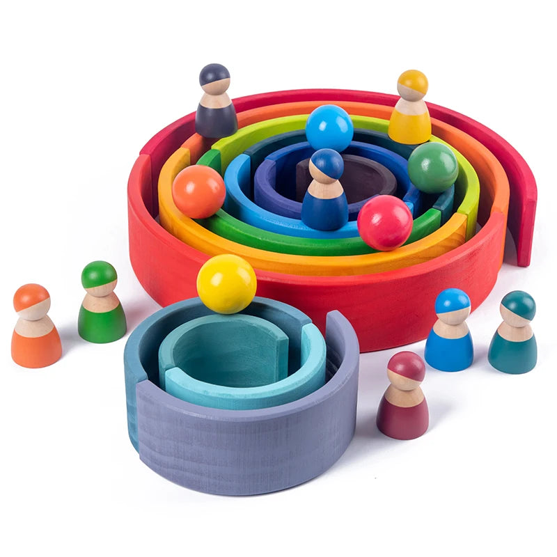 Montessori Holz Regenbogen-Stapelspielzeug für Kleinkinder