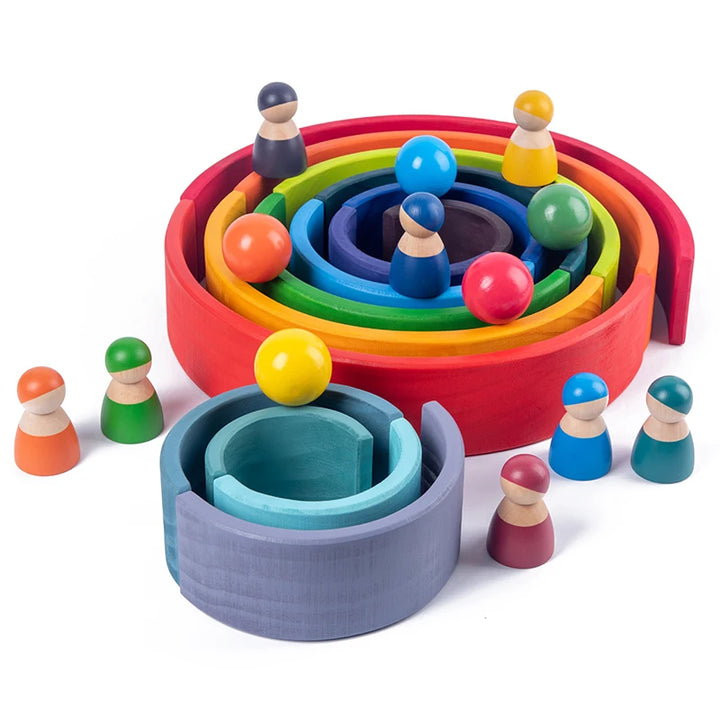 Montessori Holz Regenbogen-Stapelspielzeug für Kleinkinder