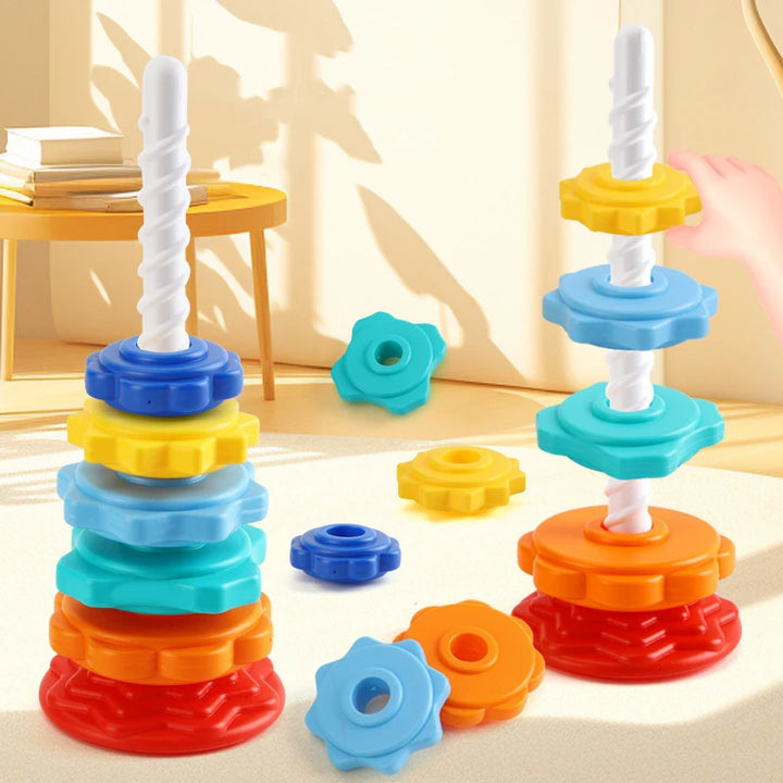 Montessori Drehender Regenbogen-Turm – Kreatives Stapelspielzeug für Kinder