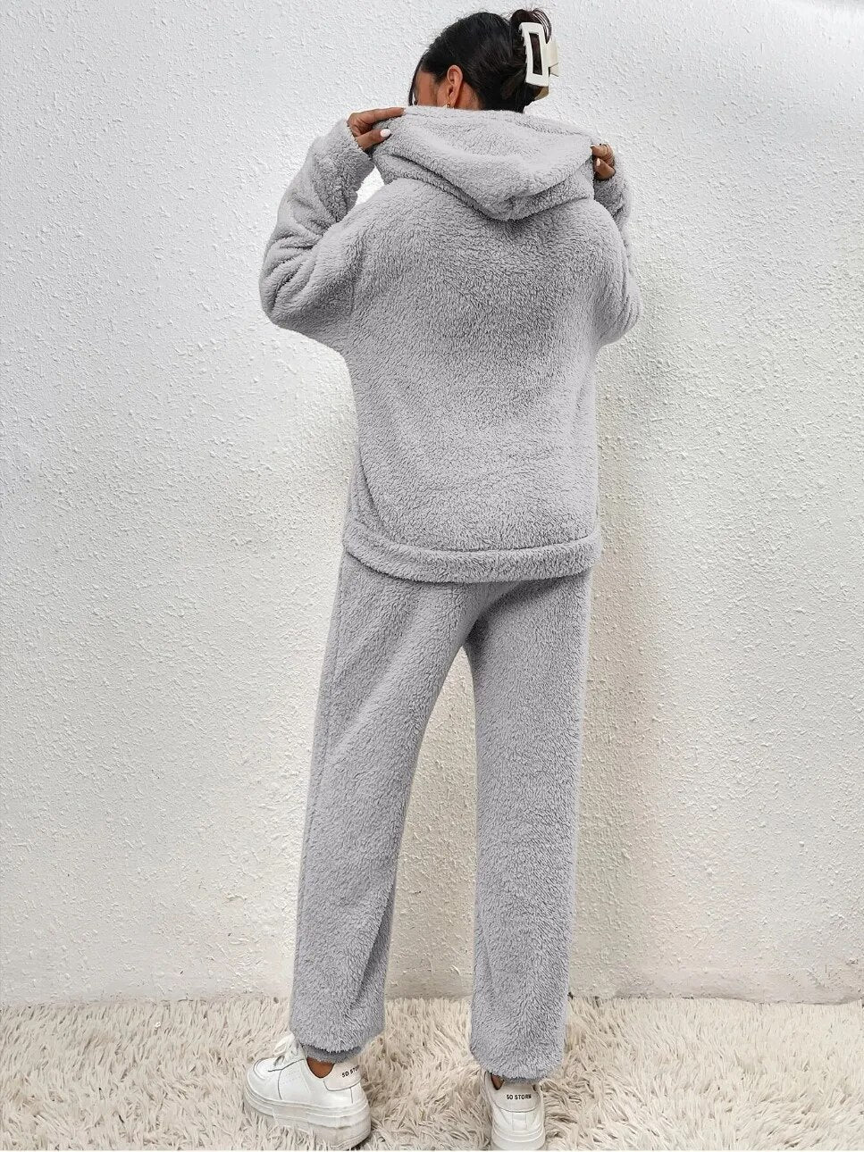 Damen Teddy Hausanzug Mit Kapuze