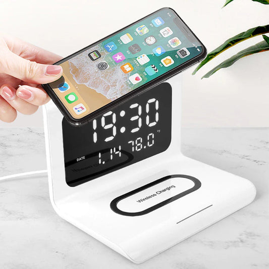 Kabellose Ladestation mit Uhr & Wecker – Kompakt & Schnellladefähig