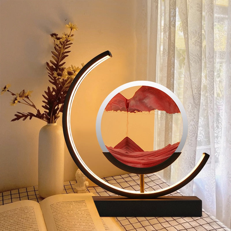 LED Treibsand Tischlampe mit 3D-Sandbild – Rotierende Deko Lampe zur Entspannung