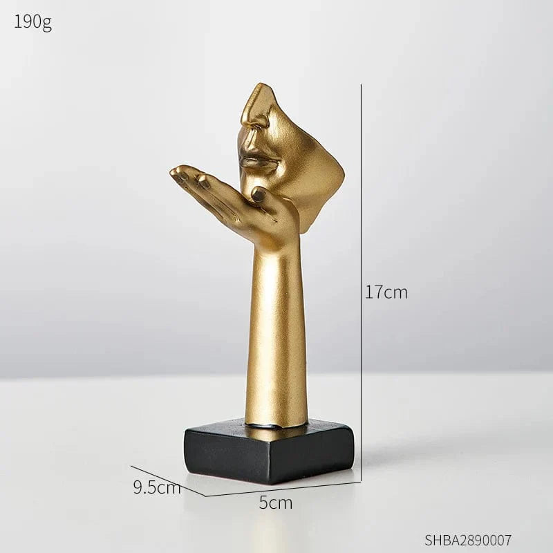 Moderne Kunst-Skulptur mit abstraktem Gesicht aus Resin in dekorativer Frontansicht