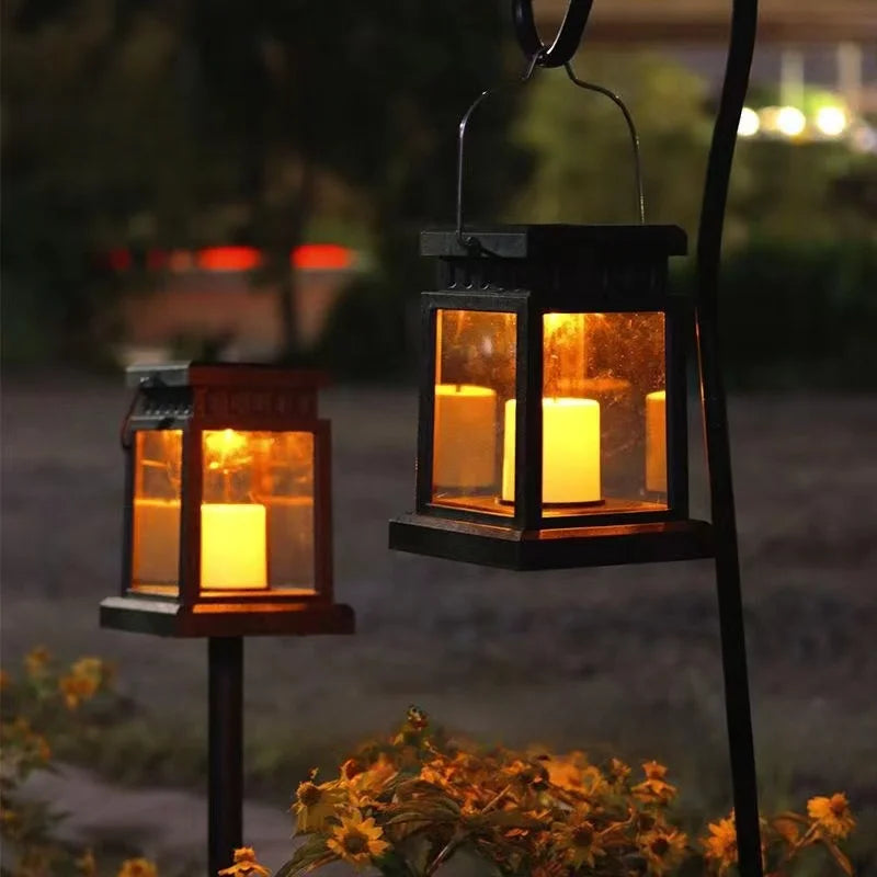 Solarbetriebene Retro-Gartenlaterne mit LED-Kerzenlicht für stimmungsvolle Nächte