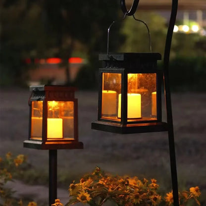 Solarbetriebene Retro-Gartenlaterne mit LED-Kerzenlicht für stimmungsvolle Nächte