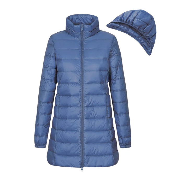 Damen Winter Daunenjacke Lang Mit Kapuze