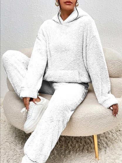 Damen Teddy Hausanzug Mit Kapuze