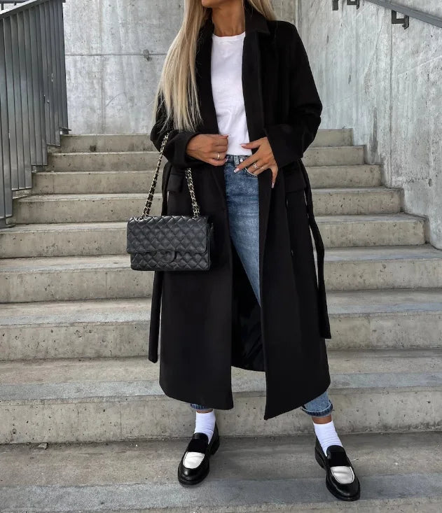 Damen Wintermantel Mit Doppelreihe Und Taillengürtel