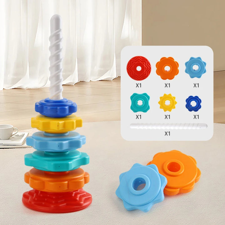 Montessori Drehender Regenbogen-Turm – Kreatives Stapelspielzeug für Kinder