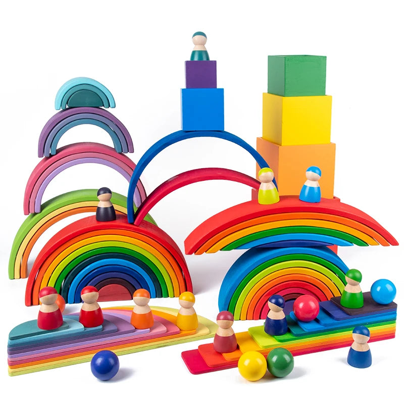 Montessori Holz Regenbogen-Stapelspielzeug für Kleinkinder