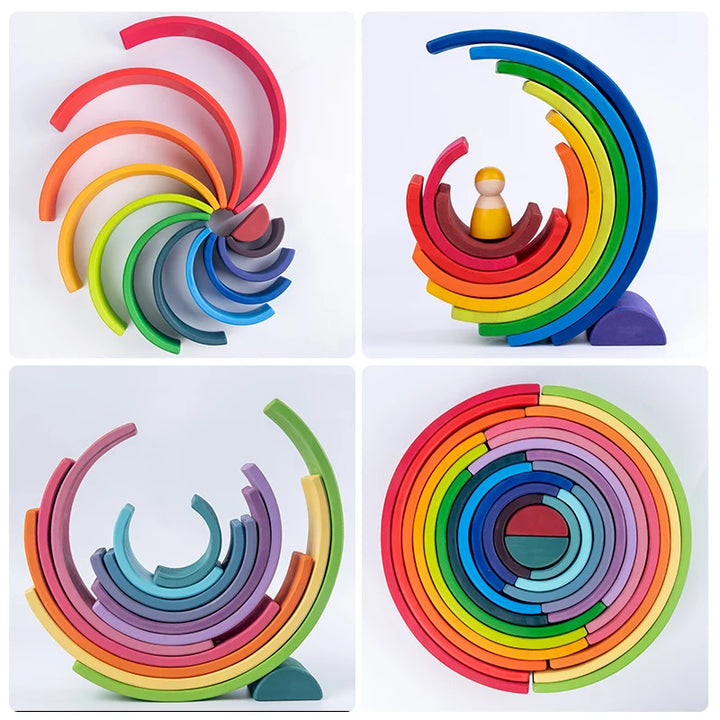 Montessori Holz Regenbogen-Stapelspielzeug für Kleinkinder
