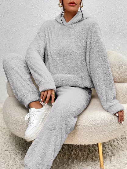 Damen Teddy Hausanzug Mit Kapuze