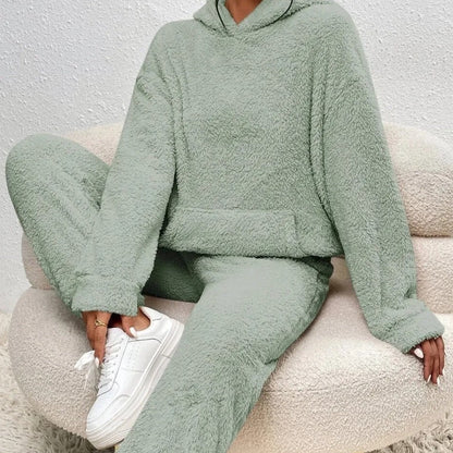 Damen Teddy Hausanzug Mit Kapuze