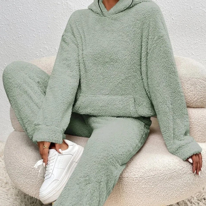 Damen Teddy Hausanzug Mit Kapuze
