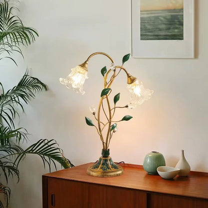 Französische Vintage-Tischlampe mit Blumen-Design aus Glas und Kristall