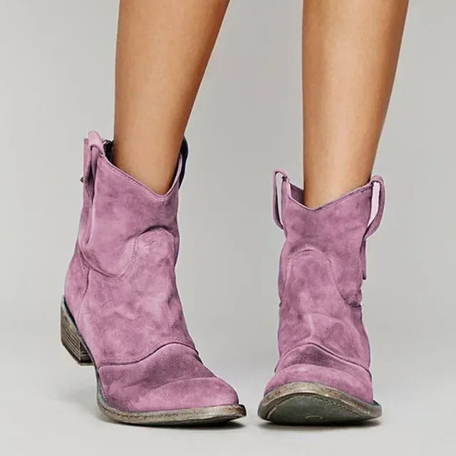 Damen Cowboy Ankle Boots Im Vintage Design