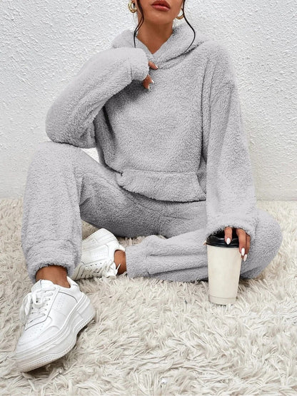 Damen Teddy Hausanzug Mit Kapuze